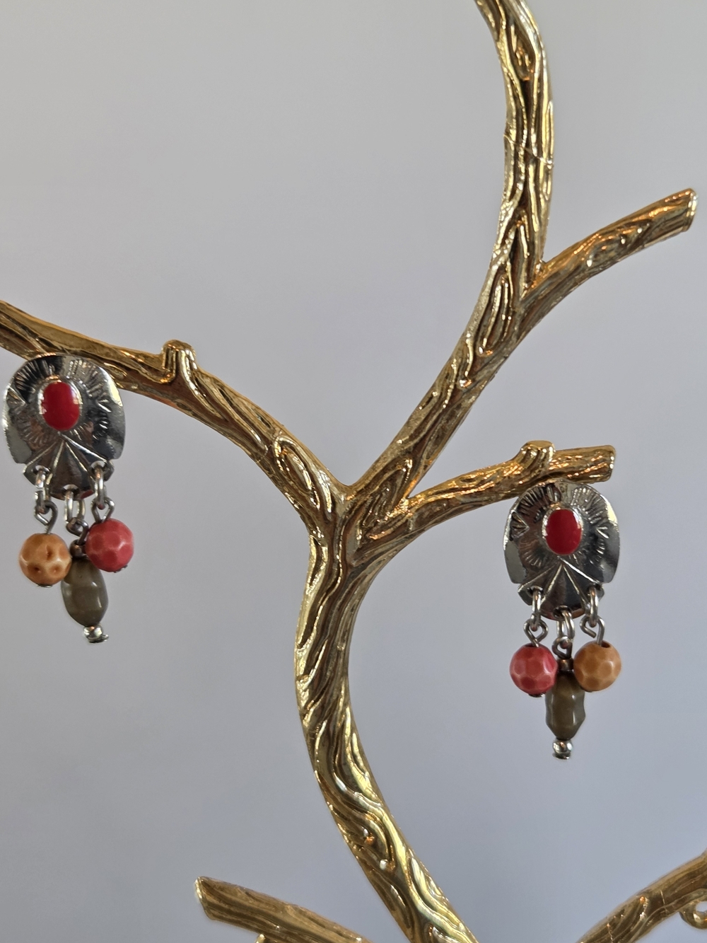 Handcrafted Red and Coral Dangle Earrings